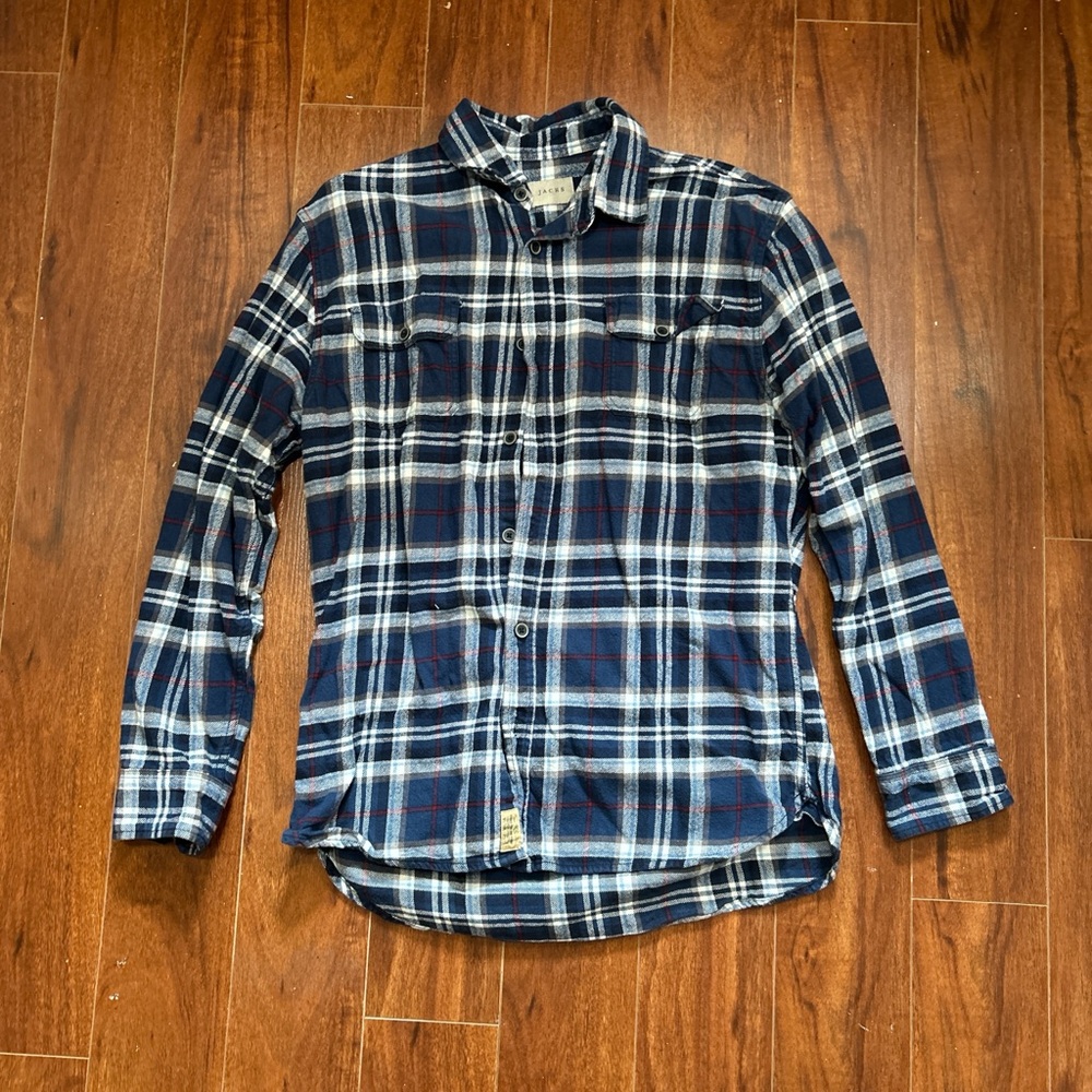 Blue and White Plaid Button-Up Shirt